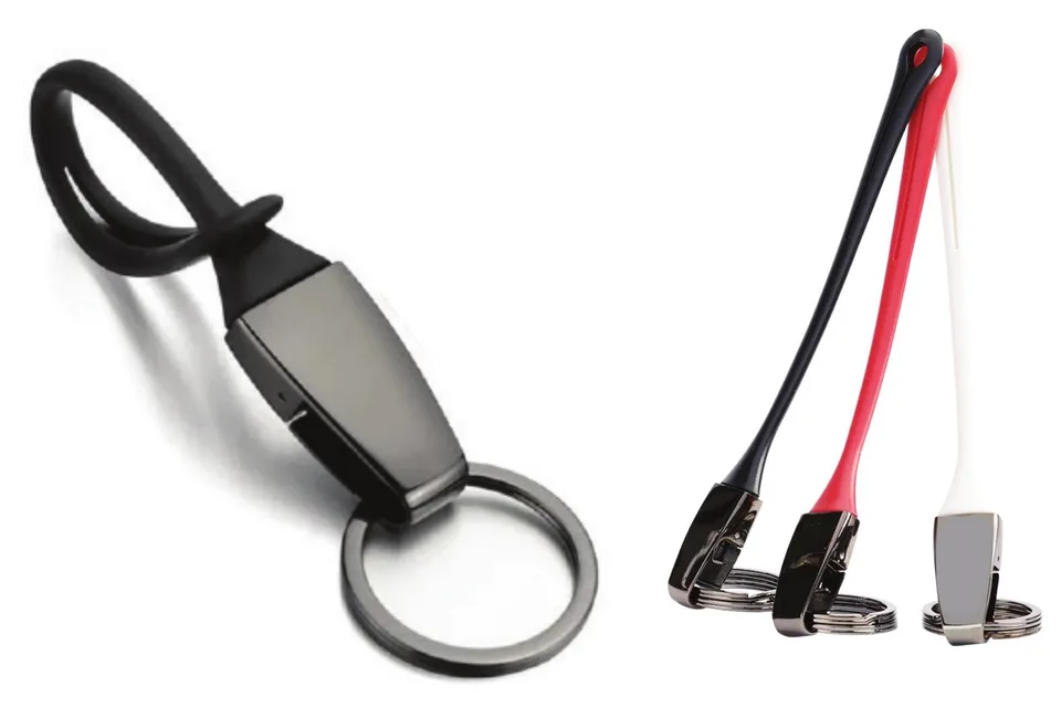 Porte-clés silicone et métal chromé gun — Réf. 076