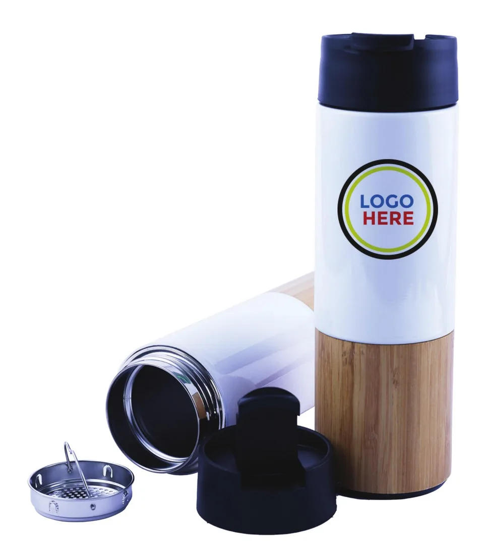 Mug Thermos Isotherme Inox et Bambou — Réf. 40191