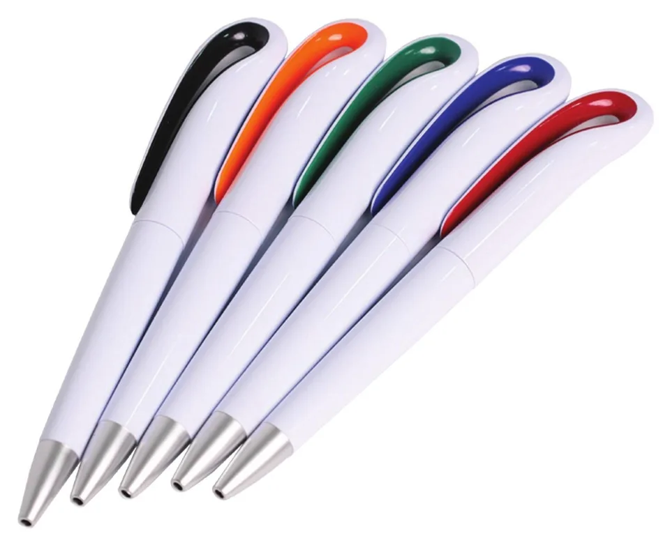 Stylo en plastique blanc avec clip coloré — Réf. 40229