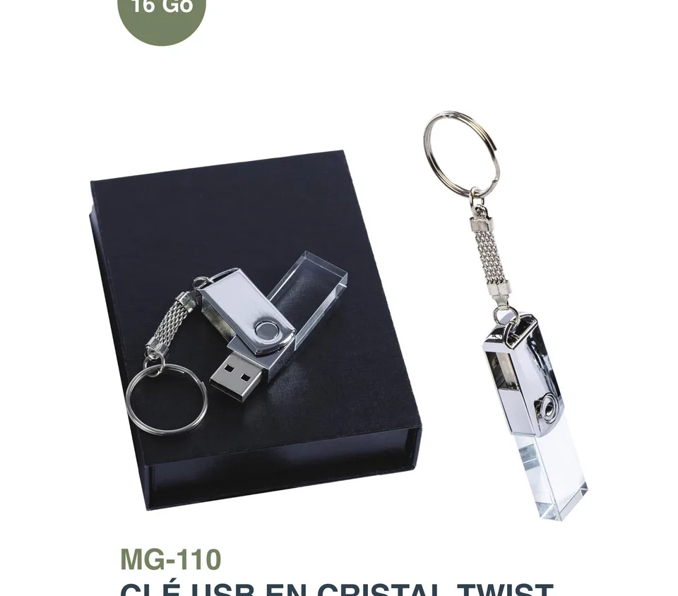 Clé USB en Cristal Twist avec Porte-clés — Réf. MG-110