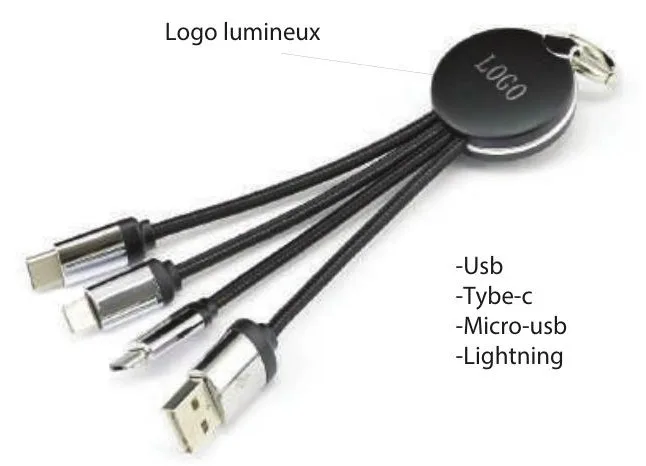 Câble multi-connecteur 4-en-1 à logo lumineux — Réf. C12