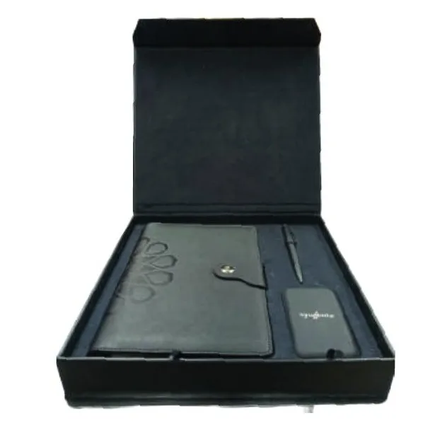 Coffret 3 Pieces Cuir Noir & Chargeur Portable — Réf. COF-008
