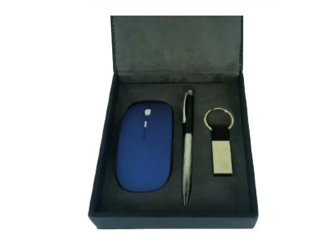 Coffret 3 Pieces Souris sans Fil, Stylo & Porte-cles USB — Réf. COF-015