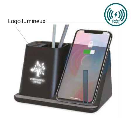 Support téléphone, pot à stylo et chargeur sans fil — Réf. F8L/S
