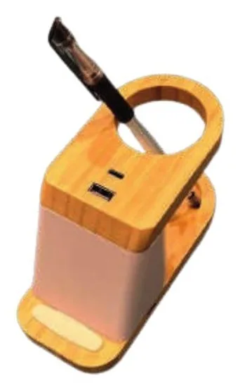 Organiseur de bureau en bois avec ports USB — Réf. HT-004