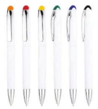 Stylo plastique blanc à garniture colorée — Réf. IMG-1314