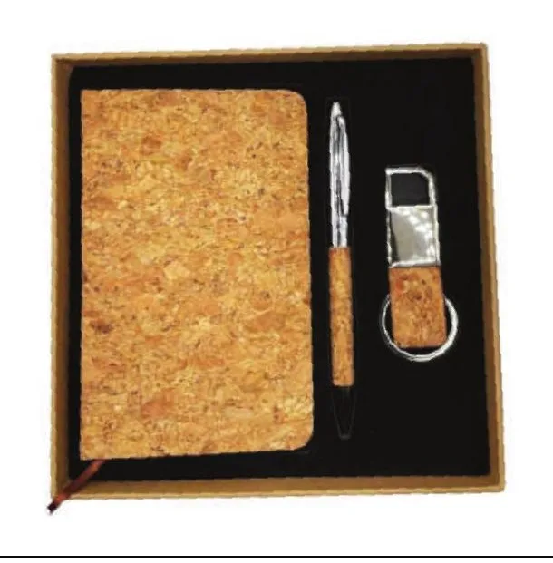 Coffret 3 Pieces Liege Carnet, Stylo & Porte-cles — Réf. IMG-1335