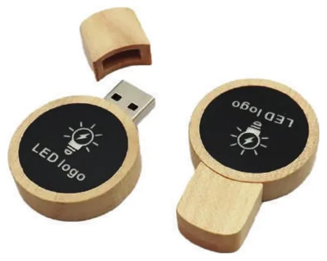 Clé USB Bois Ronde avec Logo LED — Réf. IMU-001