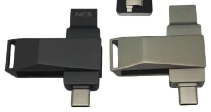 Clé USB Métal Double Connecteur USB/USB-C 64 Go — Réf. IMU-003