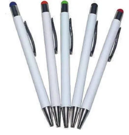 Stylo stylet métallique blanc, finition Rubber — Réf. PF-705