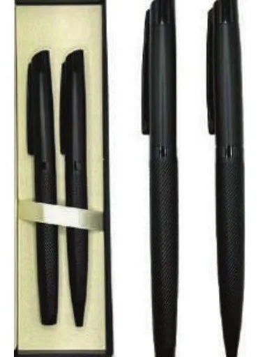 Coffret 2 stylos noirs, finition texturée — Réf. PF-739