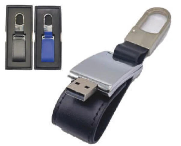Clé USB Métal avec Porte-clé Cuir 16 Go — Réf. PF-123