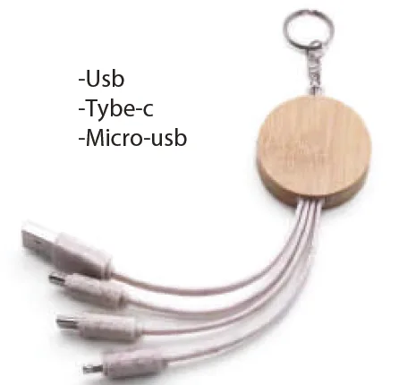 Multicâble 3-en-1 en paille de blé et bambou — Réf. PF-764
