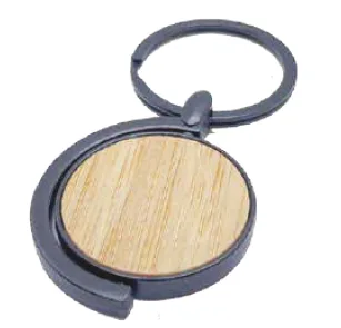 Porte-clés bois rond cerclé métal — Réf. PF-770