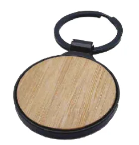 Porte-clés bois rond cerclé foncé — Réf. PF-773