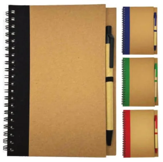 Bloc-notes Spirale Carton Recyclé avec Stylo — Réf. R9611