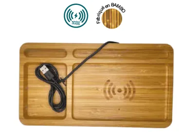 Organiseur de bureau en bambou avec chargeur sans fil — Réf. W101/B
